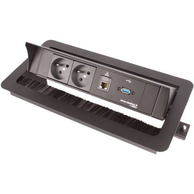 Boitier de Table Encastrable Multifonctions BTU Noir : 2 Secteurs, RJ45, USB 5 m