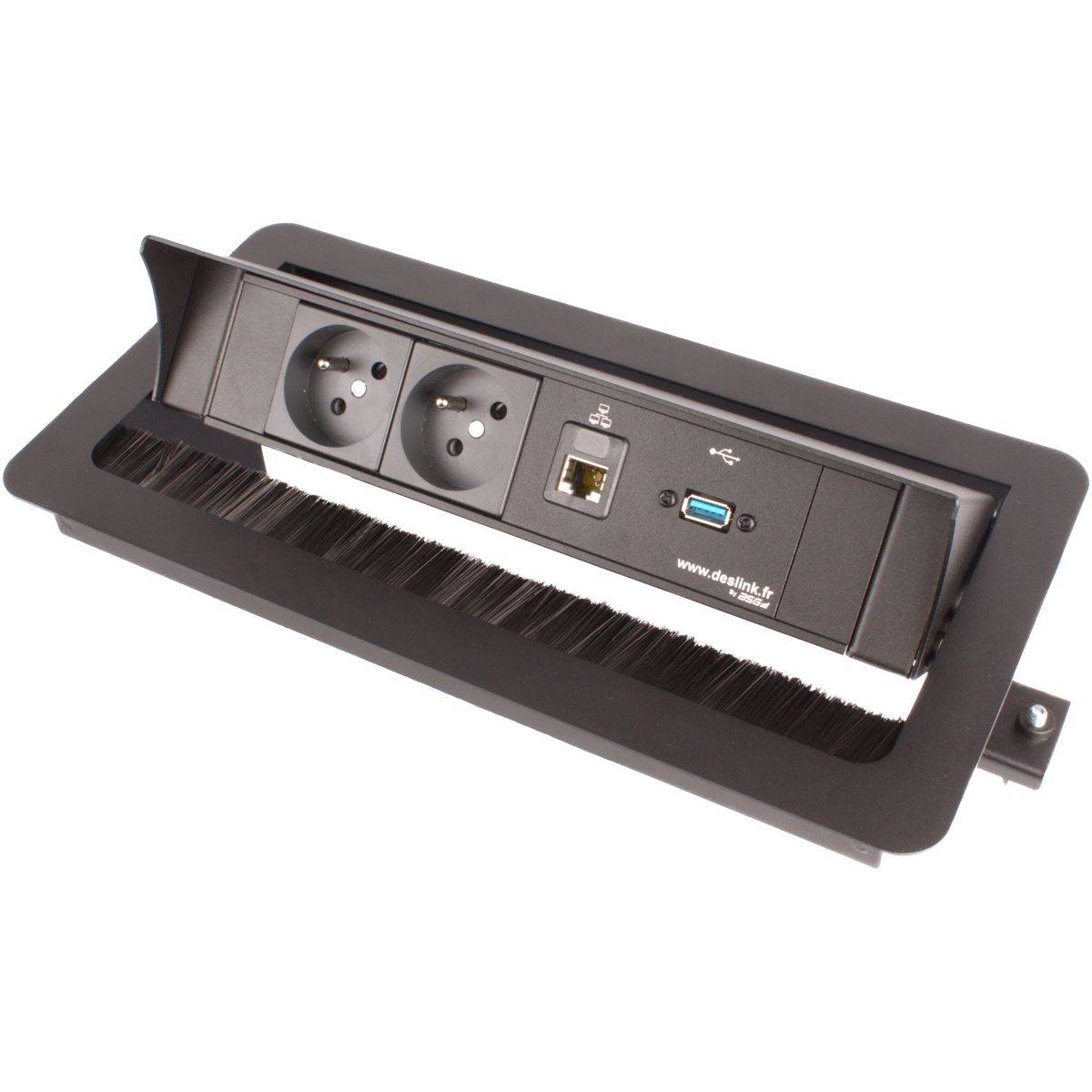 Multiprise encastrable pour bureau, 3 prises 230V + 2 USB