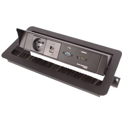 Boitier de Table Encastrable Multifonctions BTU Noir : Secteur, Chargeur, HDMI, USB 5 m