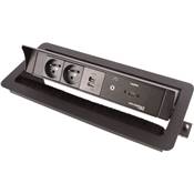 Boitier de Table Encastrable Multifonctions BTU Noir : 2 Secteurs, Chargeur, HDMI, jack 3,5 st 5 m
