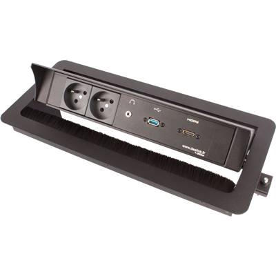 Boitier de Table Encastrable Multifonctions BTU Noir : 2 Secteurs, HDMI, USB, jack 3,5 st 5 m