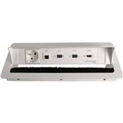 Boitier de Table Encastrable Multifonctions BTU Blanc : Secteur, HDMI, RJ45, 2 USB, 5 m