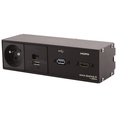 Réglette de connexion Multifonctions BCDA Noir : Secteur, Chargeur, HDMI, USB 2 m