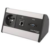 Boitier de Table Saillie Multifonctions Type BTS Alu : Secteur, RJ45, USB 2 m