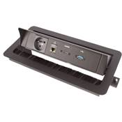 Boitier de Table Encastrable Multifonctions BTU Noir : Secteur, HDMI, RJ45, USB 2 m