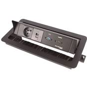 Boitier de Table Encastrable Multifonctions BTU Noir : Secteur, Chargeur, HDMI, USB 2 m