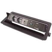 Boitier de Table Encastrable Multifonctions BTU Noir : 2 Secteurs, Chargeur, HDMI, USB 2 m