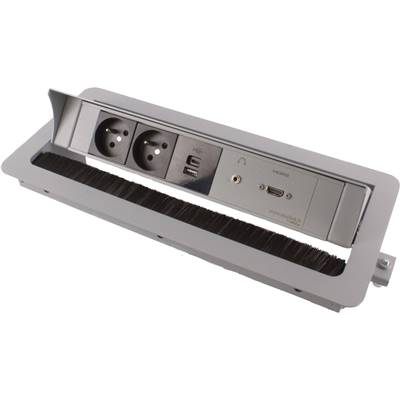 Boitier de Table Encastrable Multifonctions BTU Silver : 2 Secteurs, Chargeur, HDMI, jack 3,5 st 2 m