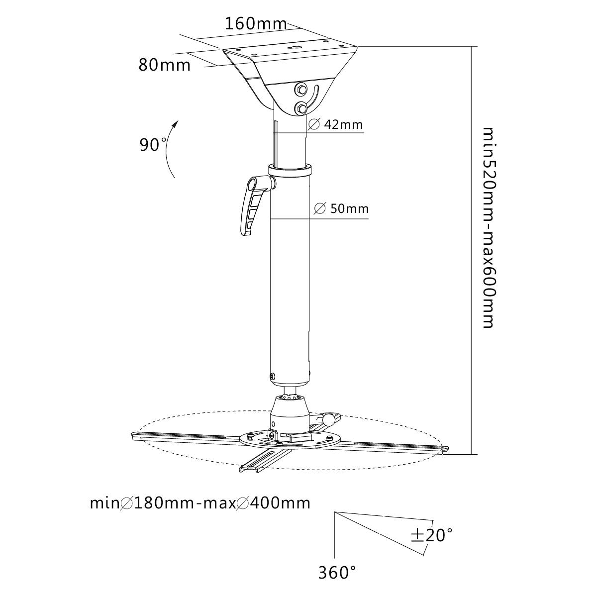 Support plafond Videoprojecteur Inclinable et Rotatif - Bras extensible /  télescopique - CPC informatique