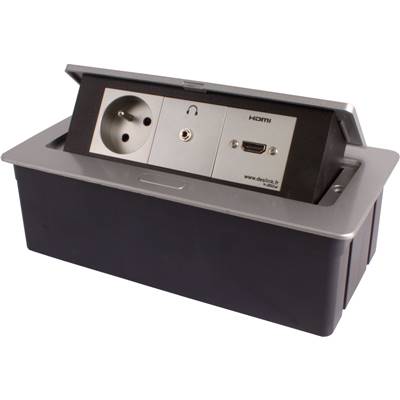 Boitier de Table Encastrable Multifonctions BT45 Silver : Secteur, HDMI, Jack 3,5 st 2 m