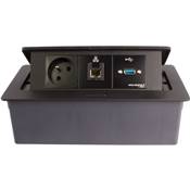 Boitier de Table Encastrable Multifonctions BT45 Noir : Secteur, RJ45, USB 2 m