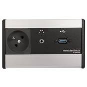 Boitier de Table Saillie Multifonctions Type BTS Alu : Secteur, USB, jack 3,5 ST 5 m