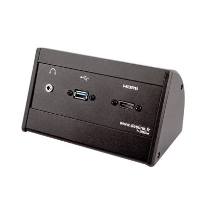 Boitier de Table Saillie Multifonctions Type BTS Noir : HDMI, USB, Jack 3,5 st 2 m