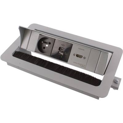 Boitier de Table Encastrable Multifonctions BTU Silver : Secteur, Chargeur, HDMI 5 m