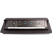 Boitier de Table Encastrable Multifonctions BTU Noir : Secteur, HDMI, RJ45, 2 USB, 2 m