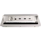 Boitier de Table Encastrable Multifonctions BTU Blanc : Secteur, HDMI, RJ45, 2 USB, 2 m