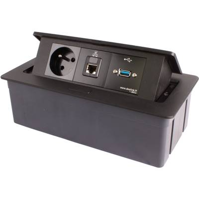 Boitier de Table Encastrable Multifonctions BT45 Noir : Secteur, RJ45, USB 2 m