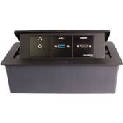 Boitier de Table Encastrable Multifonctions BT45 Noir : HDMI, USB, Jack 3,5 st 2 m