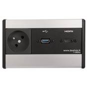 Boitier de Table Saillie Multifonctions Type BTS Alu : Secteur, HDMI, USB 5 m