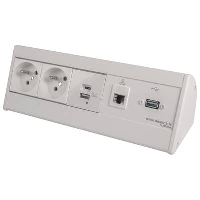Boitier de Table Saillie Multifonctions Type BTS Blanc : 2 Secteurs, Chargeur, RJ45, USB 5 m