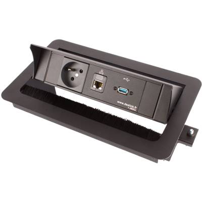 Boitier de Table Encastrable Multifonctions BTU Noir : Secteur, RJ45, USB 2 m