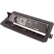 Boitier de Table Encastrable Multifonctions BTU Noir : Secteur, Chargeur, HDMI, RJ45 2 m