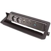 Boitier de Table Encastrable Multifonctions BTU Noir : 2 Secteurs, HDMI, RJ45, USB 2 m