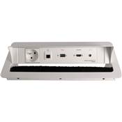 Boitier de Table Encastrable Multifonctions BTU Blanc : Secteur, HDMI, RJ45, USB, jack 3,5 st 5 m