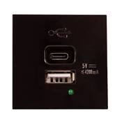 Plastron 45x45 DOUBLE CHARGEUR 2 USB A+C 4,2 Watts Noir