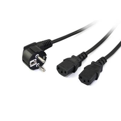 Câble Secteur en Y Fiche Mâle Coudée Standard vers 2 Fiches C13 Femelles 1,80 m