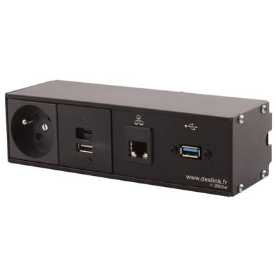 Réglette de connexion Multifonctions BCDA Noir : Secteur, Chargeur, RJ45, USB 2 m