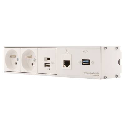 Réglette de connexion Multifonctions BCDA Blanc : 2 Secteurs, Chargeur, RJ45, USB 5 m