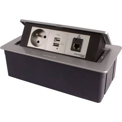 Boitier de Table Encastrable Multifonctions BT45 Silver : Secteur, Chargeur, RJ45 2 m