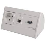 Boitier de Table Saillie Multifonctions Type BTS Blanc : Secteur, RJ45, USB 2 m