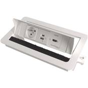 Boitier de Table Encastrable Multifonctions BTU Blanc : Secteur, Chargeur, HDMI 2 m