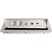 Boitier de Table Encastrable Multifonctions BTU Blanc : 2 Secteurs, Chargeur, HDMI, RJ45 2 m