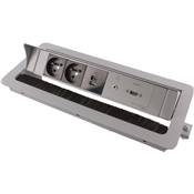 Boitier de Table Encastrable Multifonctions BTU Silver : 2 Secteurs, Chargeur, HDMI, jack 3,5 st 2 m