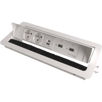 Boitier de Table Encastrable Multifonctions BTU Blanc : 2 Secteurs, Chargeur, 2 USB 5 m