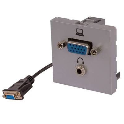 Plastron 45x45 VGA Full Pin Femelles/Femelles + Mini Jack 3.5 Stéréo à souder, Silver