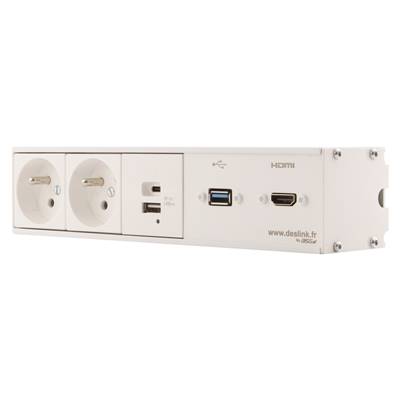 Réglette de connexion Multifonctions BCDA Blanc : 2 Secteurs, Chargeur, HDMI, USB 5 m