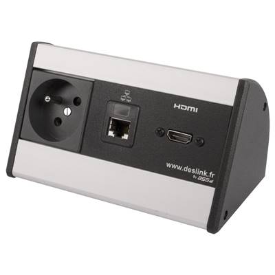 Boitier de Table Saillie Multifonctions Type BTS Alu : Secteur, HDMI, RJ45 2 m