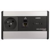 Boitier de Table Saillie Multifonctions Type BTS Alu : Secteur, HDMI, RJ45 2 m