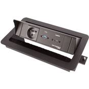 Boitier de Table Encastrable Multifonctions BTU Noir : Secteur, HDMI, USB 2 m