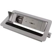 Boitier de Table Encastrable Multifonctions BTU Silver : Secteur, HDMI, Jack 3,5 st 2 m