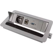 Boitier de Table Encastrable Multifonctions BTU Silver : Secteur, RJ45, USB 2 m