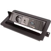 Boitier de Table Encastrable Multifonctions BTU Noir : Secteur, Chargeur, USB 5 m
