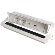 Boitier de Table Encastrable Multifonctions BTU Blanc : 2 Secteurs, HDMI, jack 3,5 st 2 m