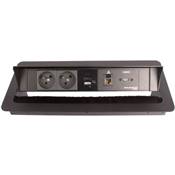 Boitier de Table Encastrable Multifonctions BTU Noir : 2 Secteurs, Chargeur, HDMI, RJ45 2 m