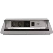 Boitier de Table Encastrable Multifonctions BTU Silver : 2 Secteurs, Chargeur, HDMI, RJ45 5 m