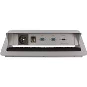 Boitier de Table Encastrable Multifonctions BTU Silver : Secteur, HDMI, RJ45, 2 USB, 2 m